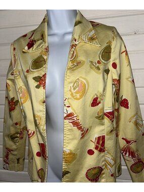 VTG Elizabeth Dalton Sz ?? (See Meas) Yellow Cocktails Open Front Blazer EUC